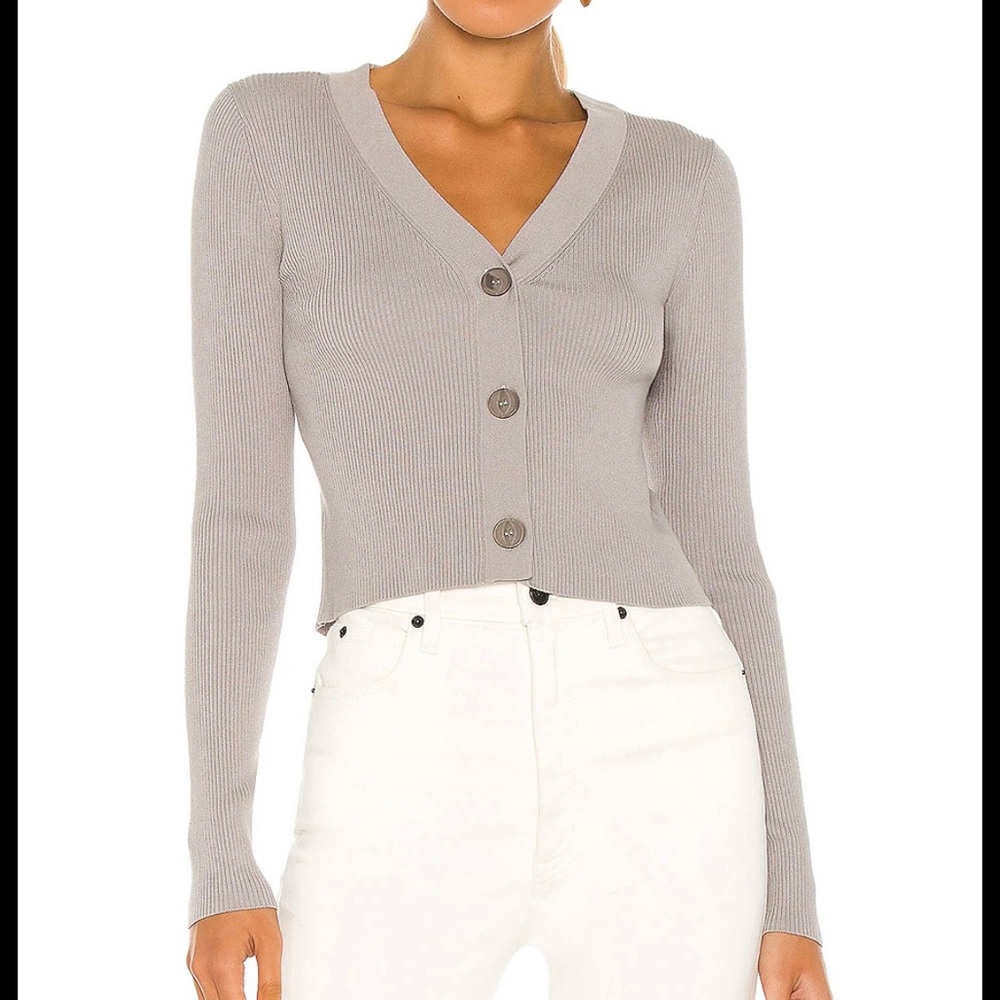 Ribbed Cropped V Neck Smoke Cardigan